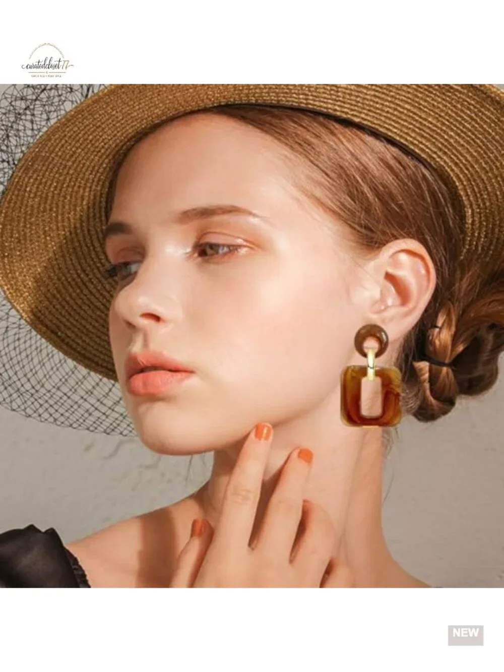 Resin Geometric Drop Dangle Square Chain Earrings for Women